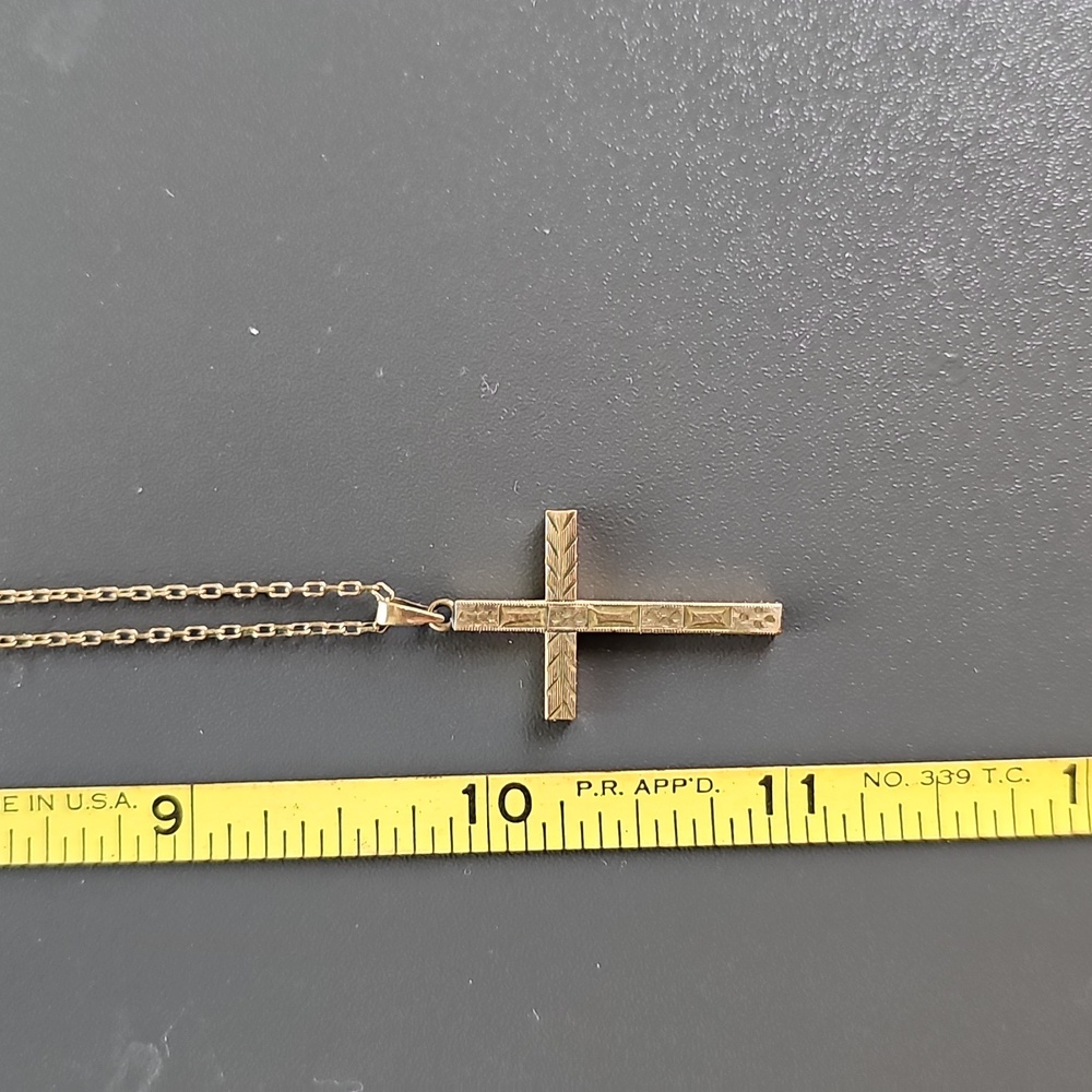 Gold Cross Pendant Necklace 11" - Picture 2 of 6